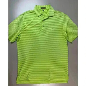 Peter Millar Polo Shirt M Green Yellow Striped Summer Comfort Golf Performance‎